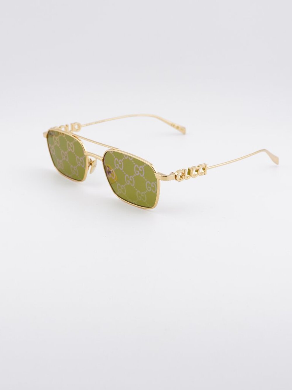 Gucci GG1804S 002 Sunglasses Gold Rectangle Frame, Green Lenses